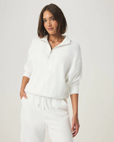 Splendid Terry Quarter Zip Long Sleeve Top in White