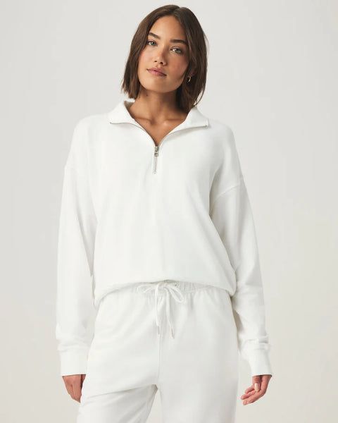 Splendid Terry Quarter Zip Long Sleeve Top in White