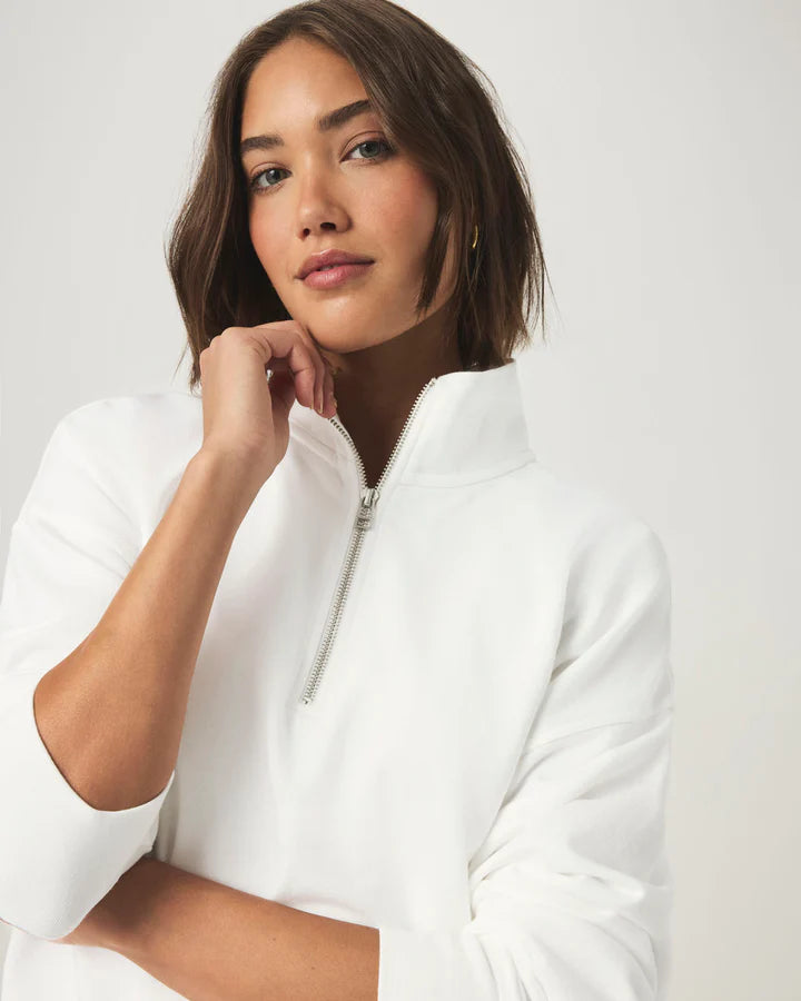 Splendid Terry Quarter Zip Long Sleeve Top in White