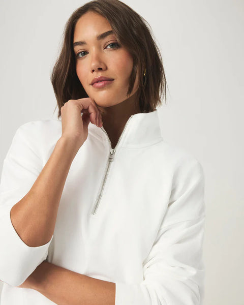 Splendid Terry Quarter Zip Long Sleeve Top in White