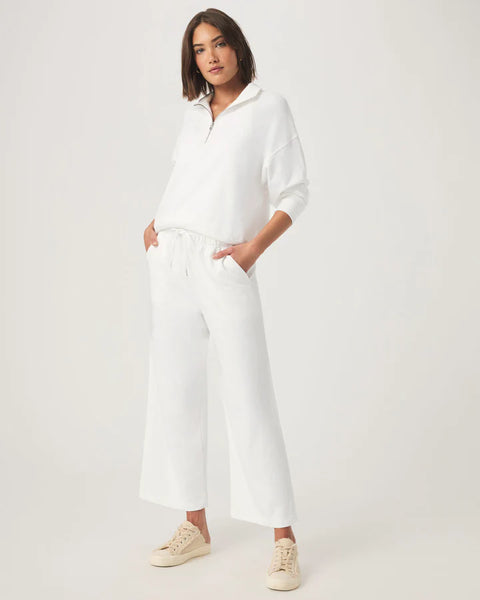 Splendid Terry Quarter Zip Long Sleeve Top in White