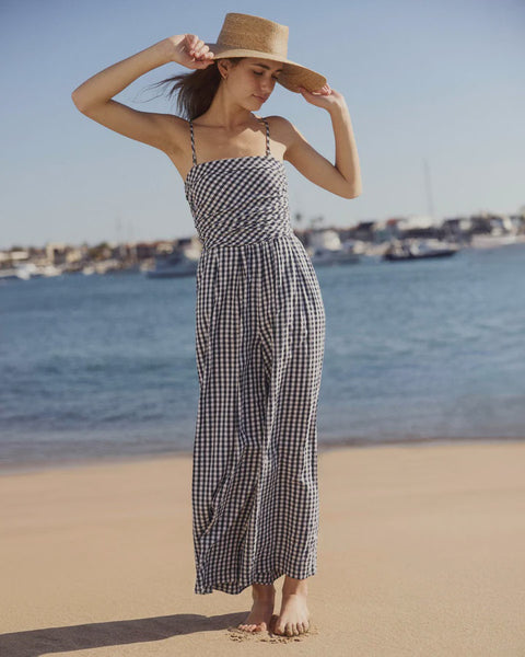 Splendid Gigi Gingham Tube Top Jumpsuit in Navy/White