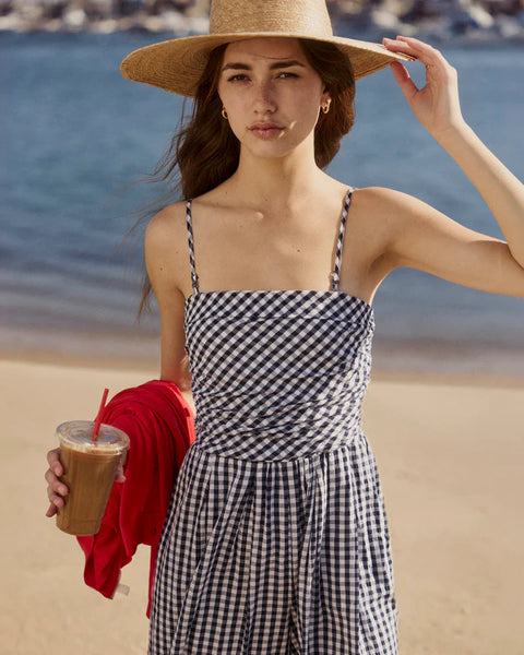 Splendid Gigi Gingham Tube Top Jumpsuit in Navy/White