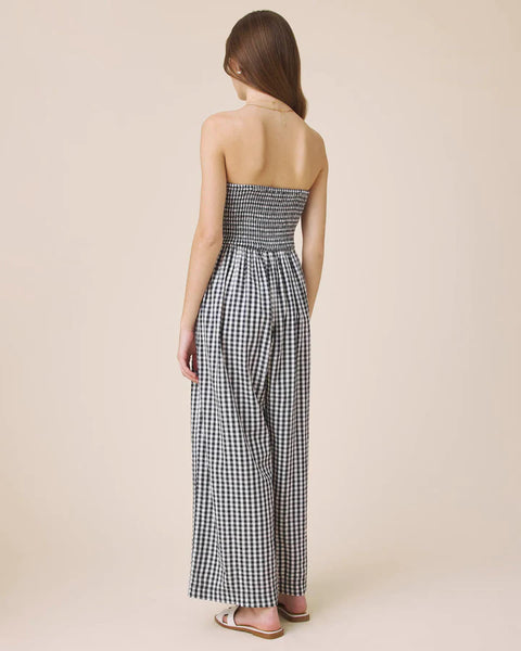 Splendid Gigi Gingham Tube Top Jumpsuit in Navy/White