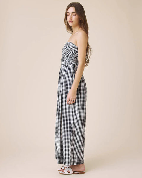 Splendid Gigi Gingham Tube Top Jumpsuit in Navy/White