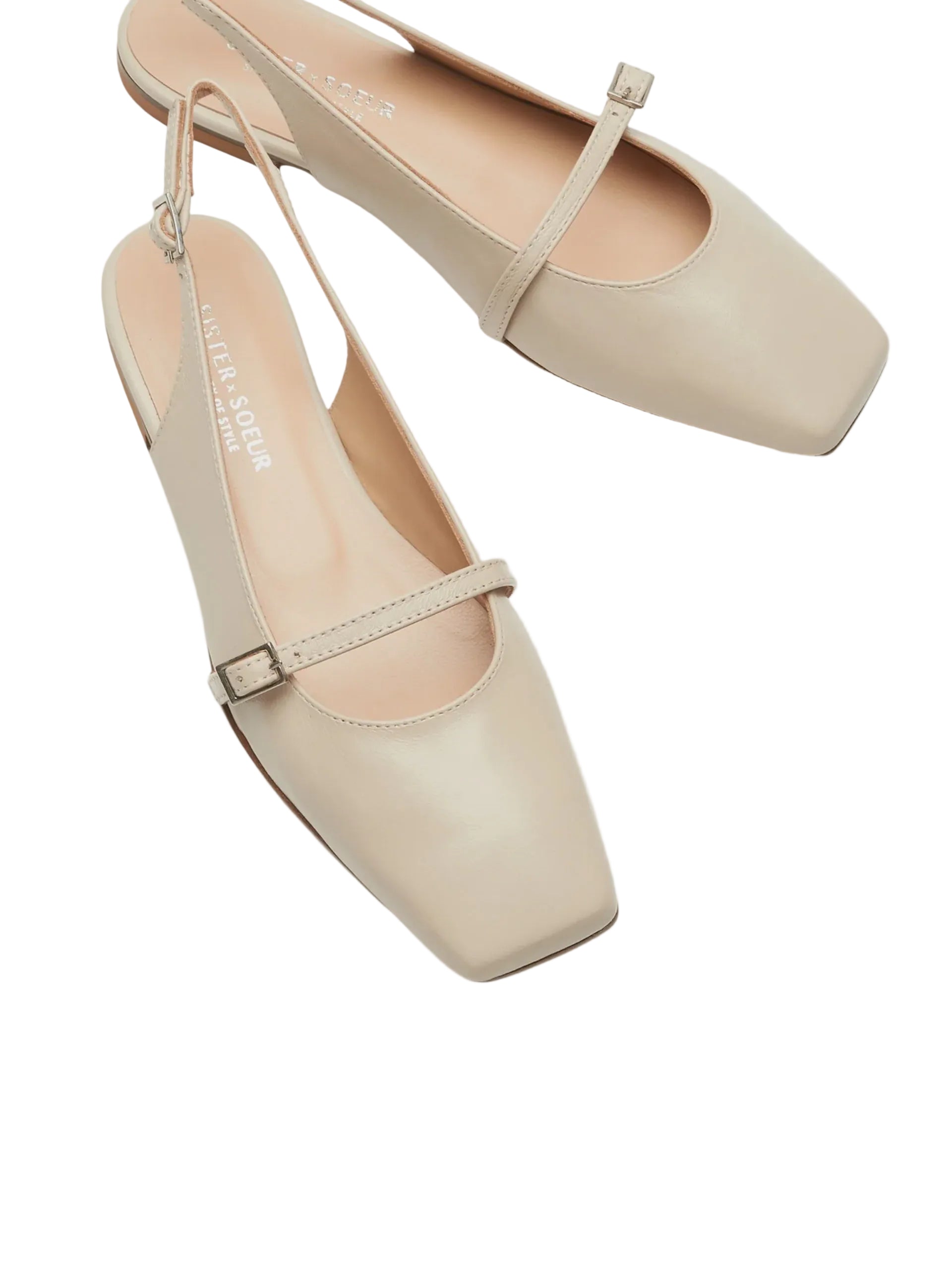 Sister Soeur Brielle Mary Jane Slingback Flat in Taupe Leather