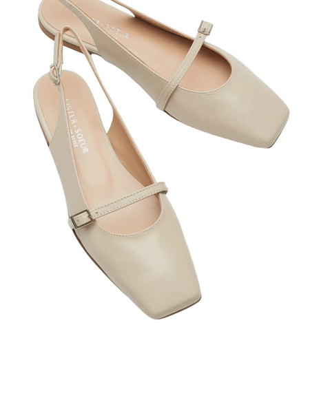 Sister Soeur Brielle Mary Jane Slingback Flat in Taupe Leather