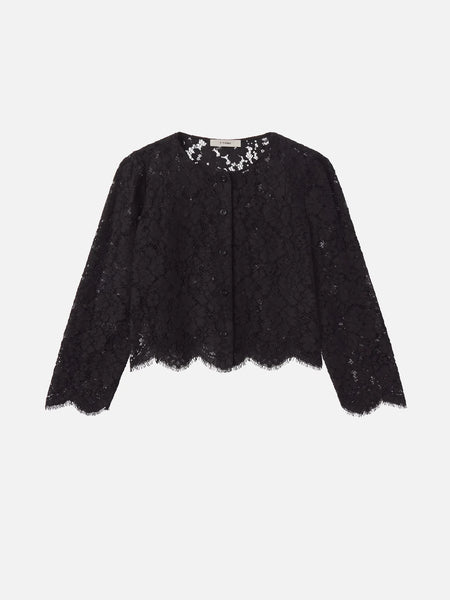 FRAME Button Front Lace Blouse in Black