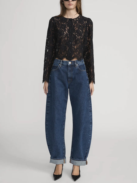 FRAME Button Front Lace Blouse in Black