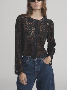 FRAME Button Front Lace Blouse in Black