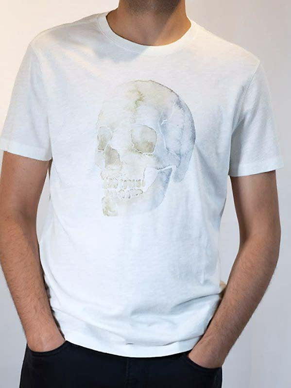 John Varvatos WATERCOLOR SKULL Crew - Salt