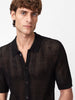John Varvatos GINSBERG SS Shirt in Herringbone Pointelle in Black