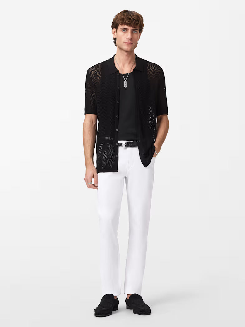 John Varvatos GINSBERG SS Shirt in Herringbone Pointelle in Black