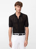 John Varvatos GINSBERG SS Shirt in Herringbone Pointelle in Black