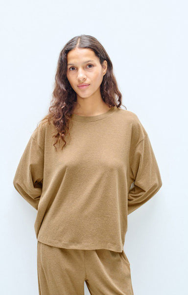 American Vintage YPAWOOD Long Sleeve T-Shirt in Melange Macchiato