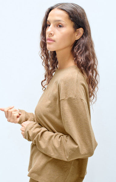 American Vintage YPAWOOD Long Sleeve T-Shirt in Melange Macchiato