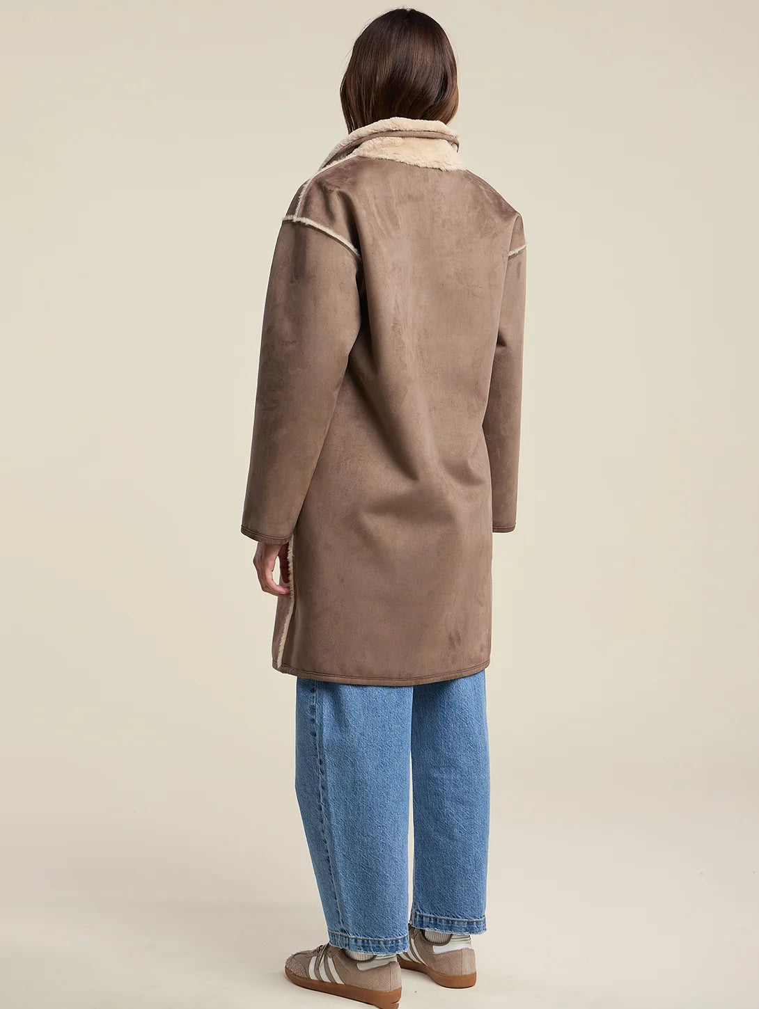 Velvet Yves Lux Suede Fur Coat in Faded Coco
