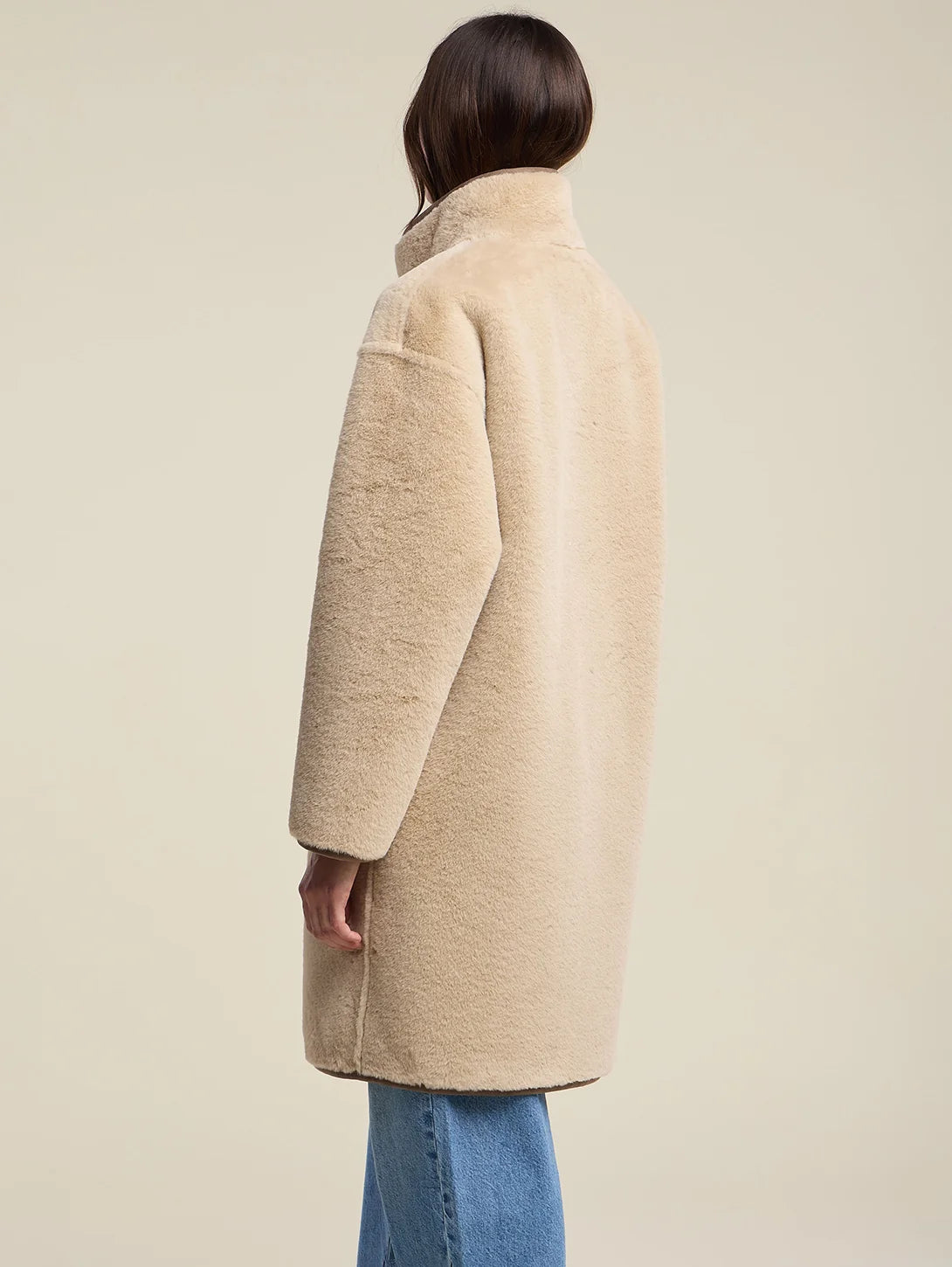 Velvet Yves Lux Suede Fur Coat in Faded Coco
