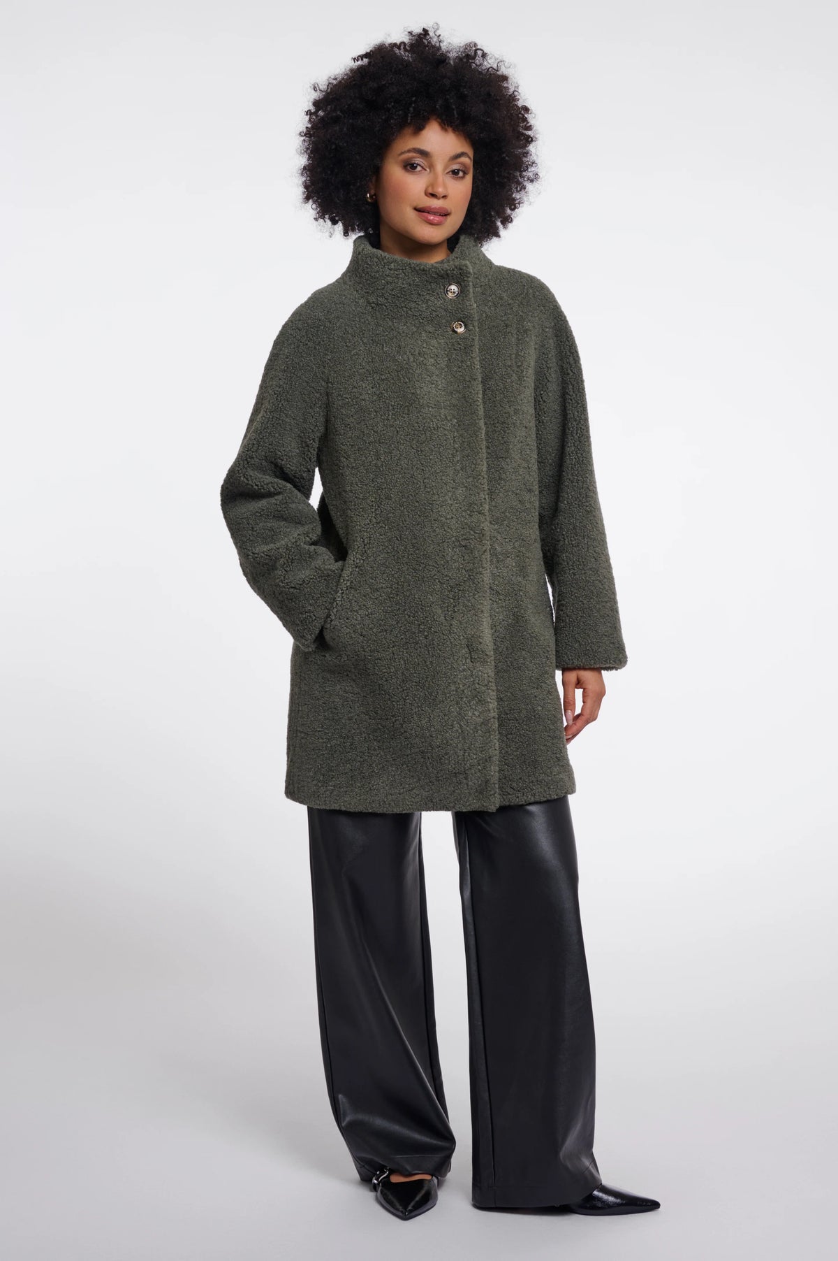 RINO & PELLE Zoe Coat with High Collar in Misty Basil