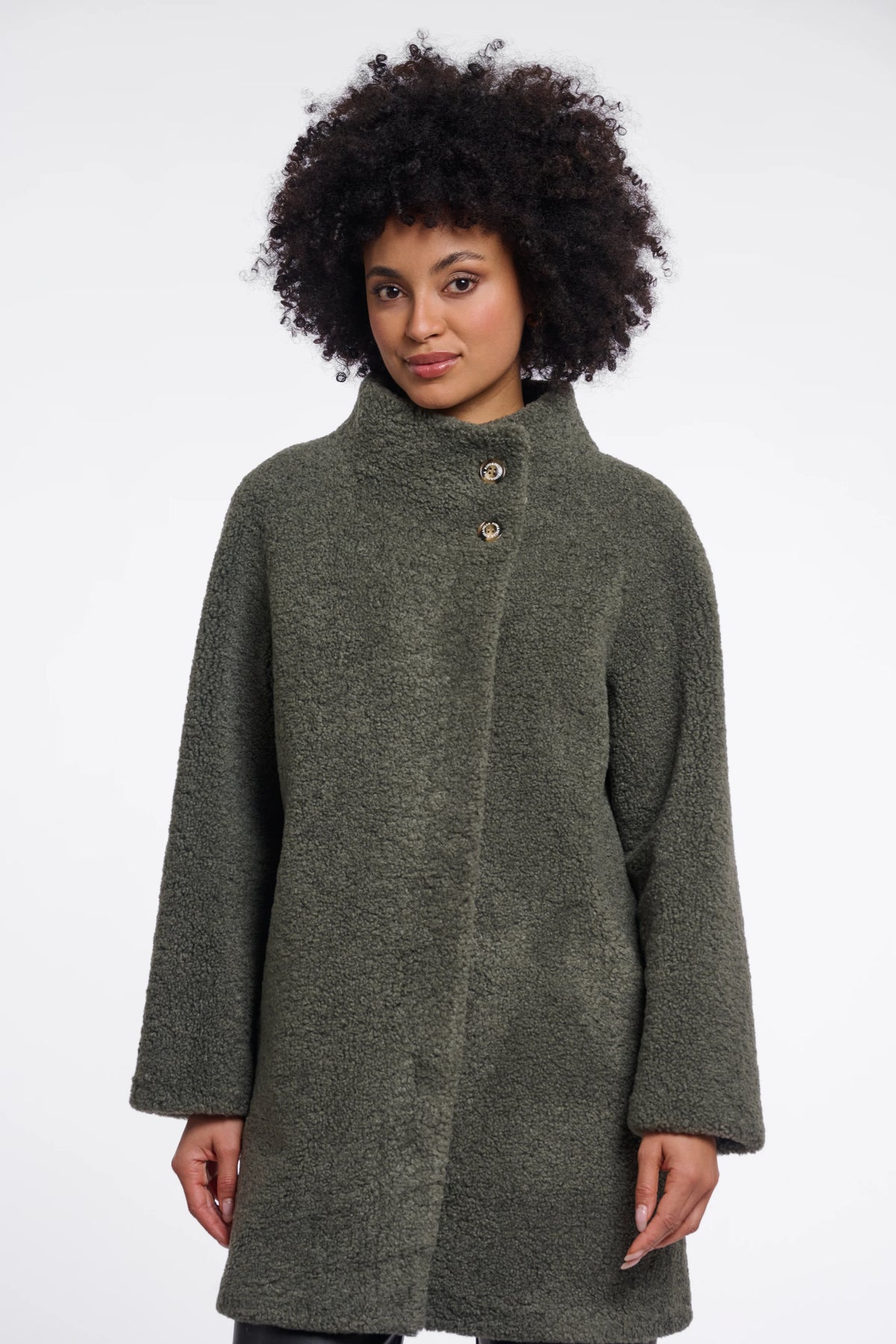 RINO & PELLE Zoe Coat with High Collar in Misty Basil