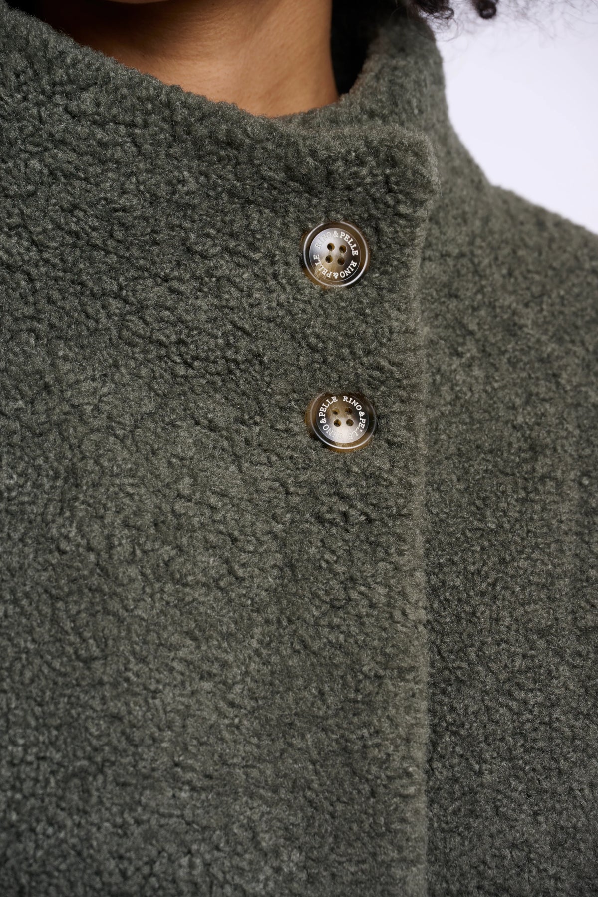 RINO & PELLE Zoe Coat with High Collar in Misty Basil