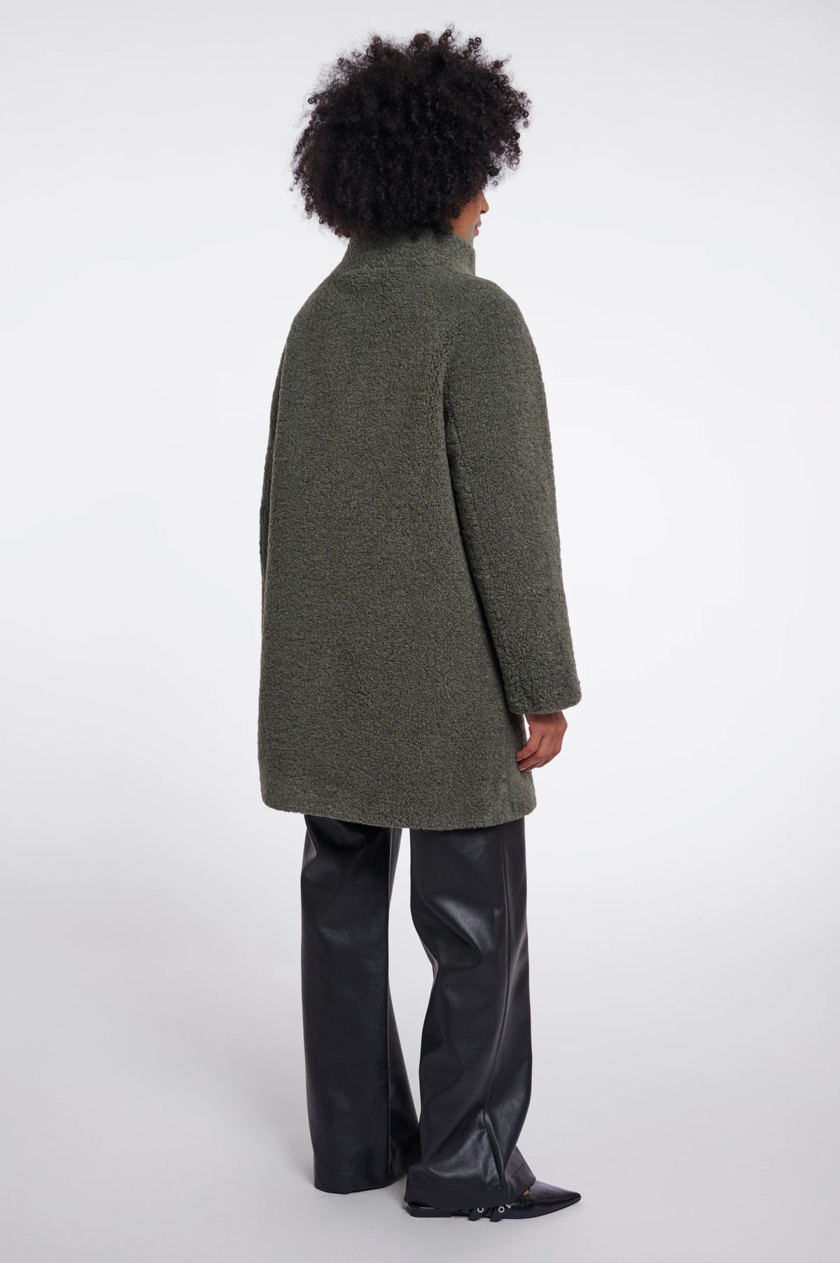 RINO & PELLE Zoe Coat with High Collar in Misty Basil