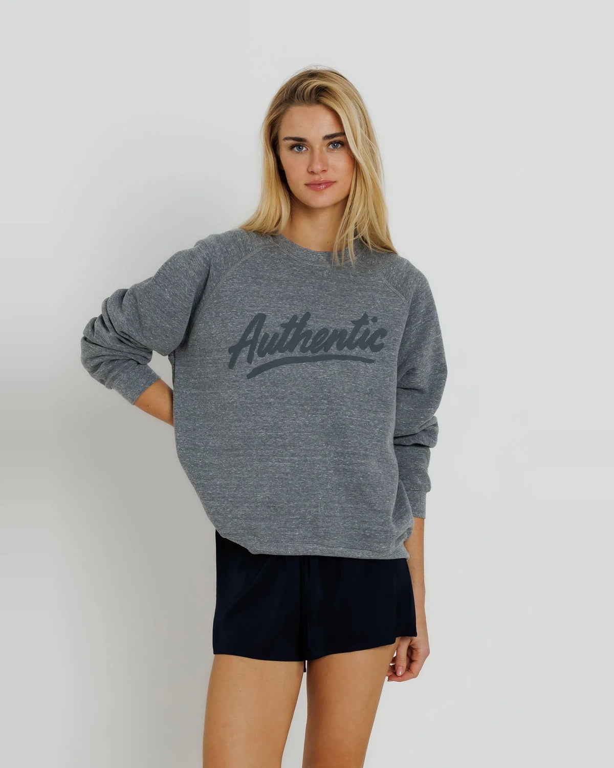 Sunny Somewhere Authentic Raglan Crew in Heather Grey