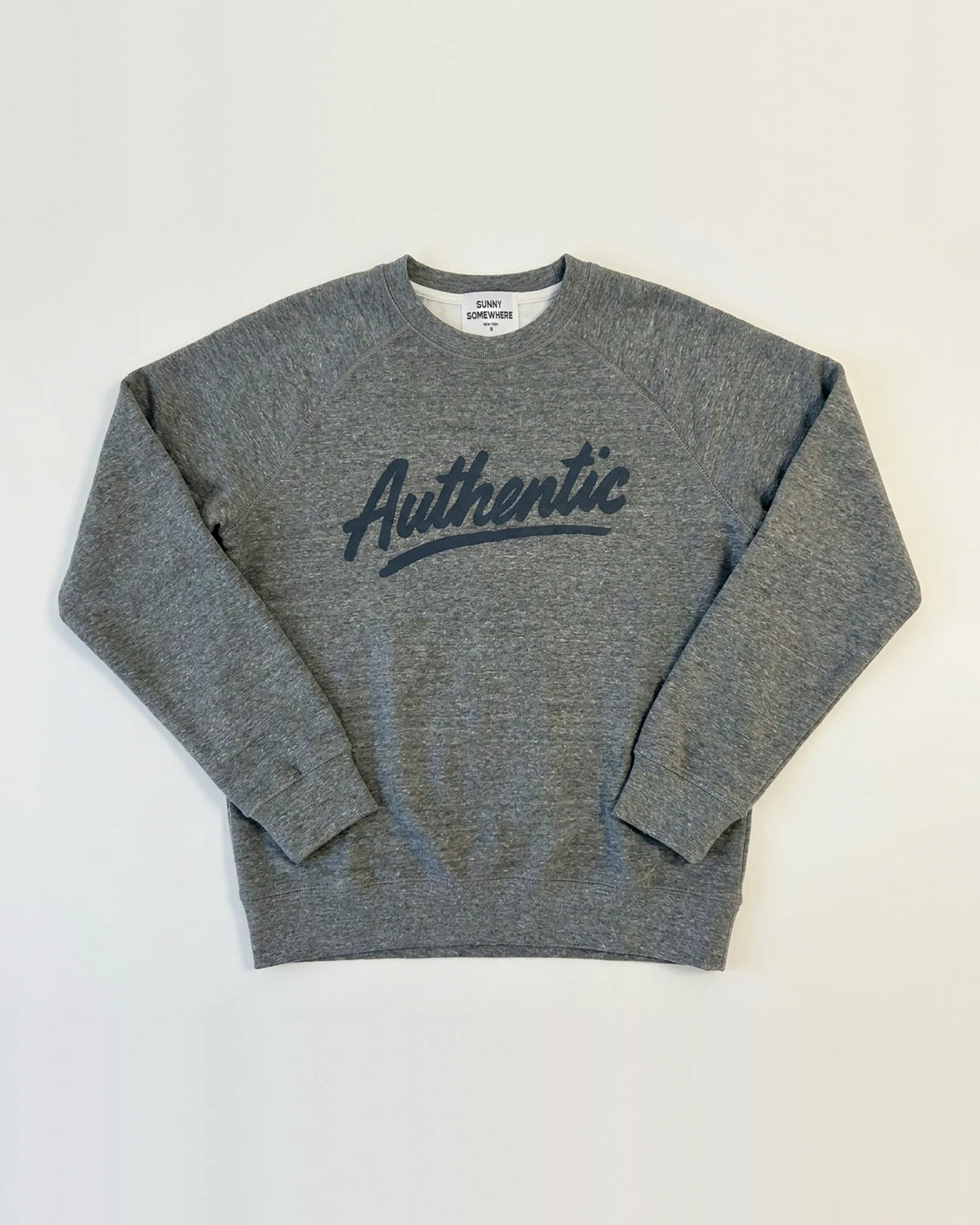 Sunny Somewhere Authentic Raglan Crew in Heather Grey