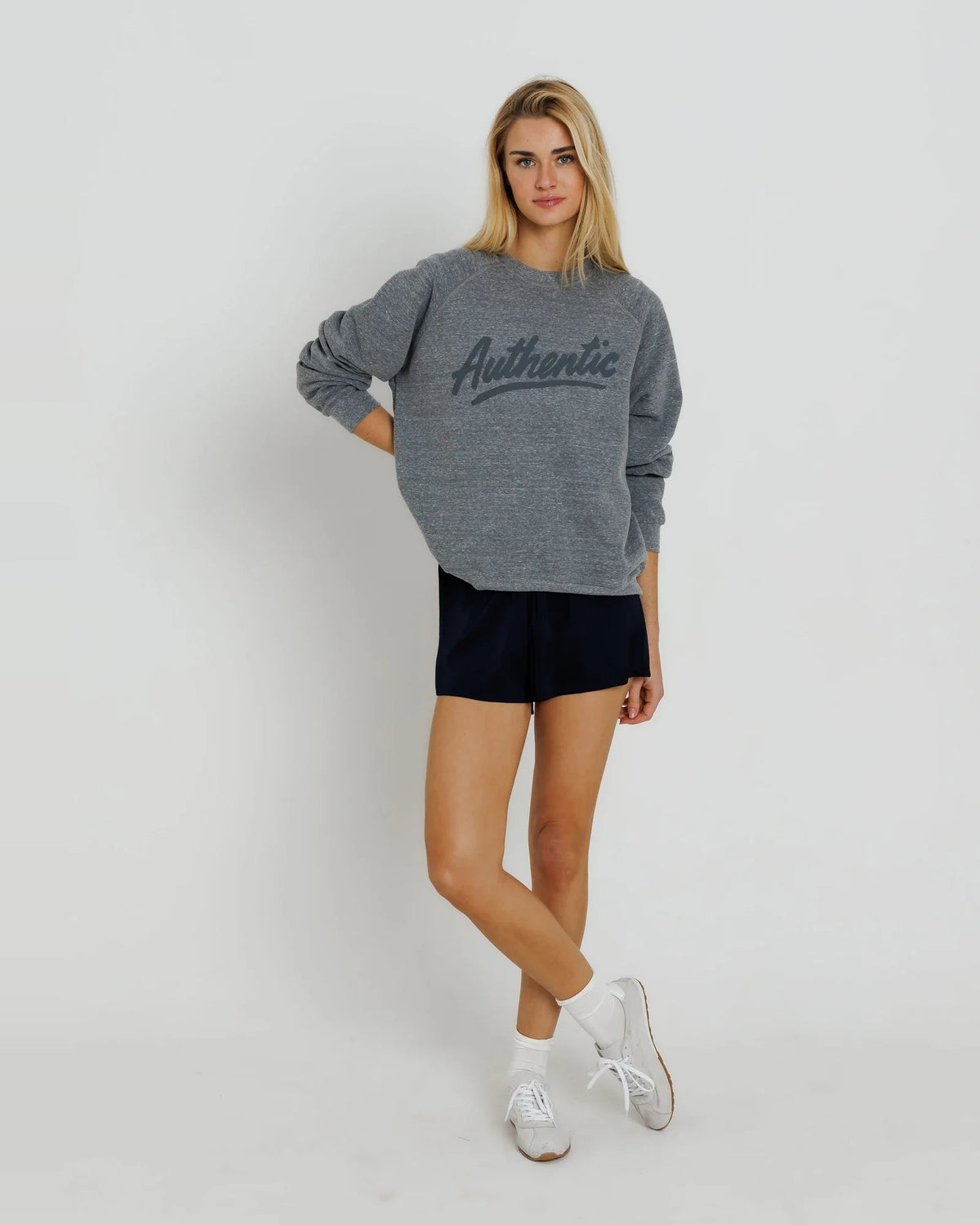 Sunny Somewhere Authentic Raglan Crew in Heather Grey