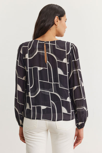 Velvet Desta06 Long Sleeve Bauhaus Print Top in Multi