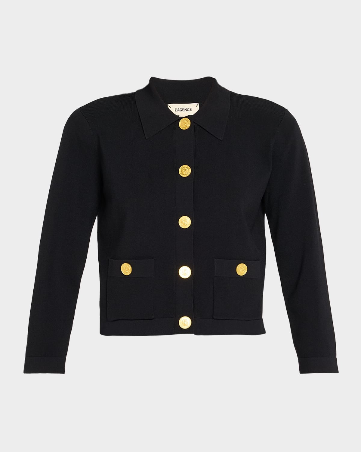 L'AGENCE Osiris Collared Cardigan in Black/Gold