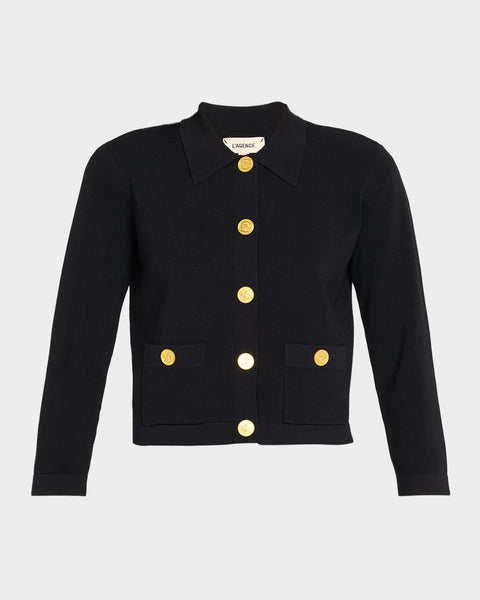 L'AGENCE Osiris Collared Cardigan in Black/Gold