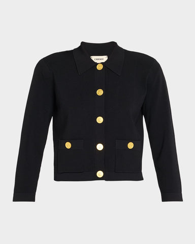 L'AGENCE Osiris Collared Cardigan in Black/Gold