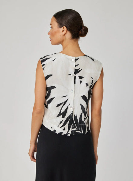 Bella Dahl Boxy Button Back Top in Maui Palm Print