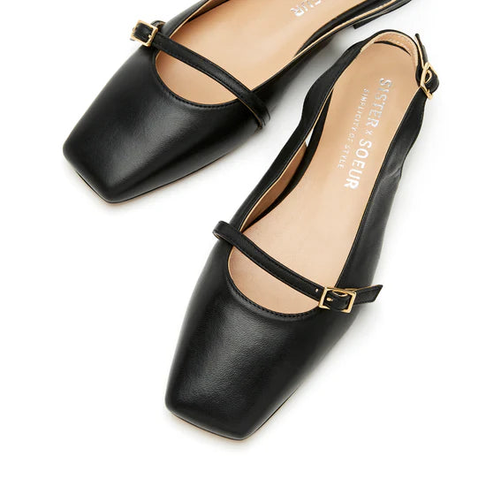 Sister Soeur Brielle Mary Jane Slingback Flat in Black Leather