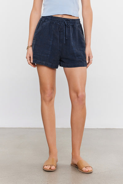 Velvet Sutton Heavy Linen Short in Navy