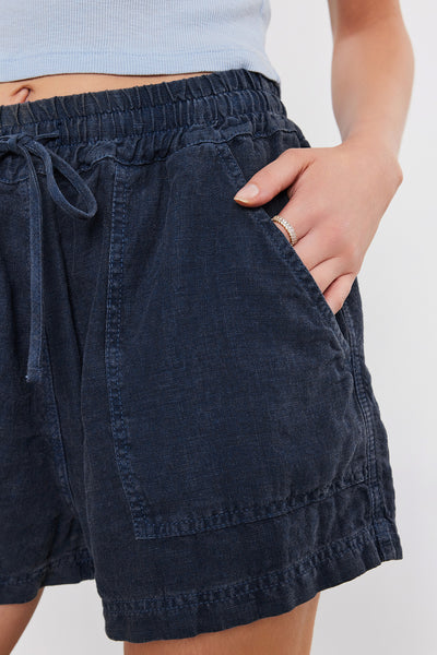 Velvet Sutton Heavy Linen Short in Navy