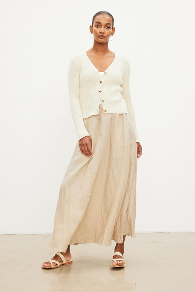 Velvet Bailey Woven Linen Drawstring Skirt in Biscuit