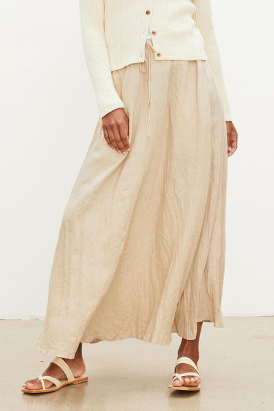 Velvet Bailey Woven Linen Drawstring Skirt in Biscuit