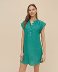 Bella Dahl Cap Sleeve Linen Henley Dress in Aqua Green