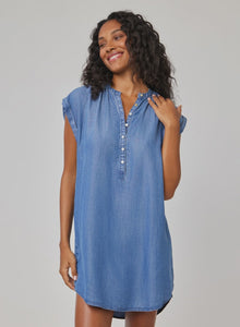 Bella Dahl Cap Sleeve Henley Dress in Moonlit Haze