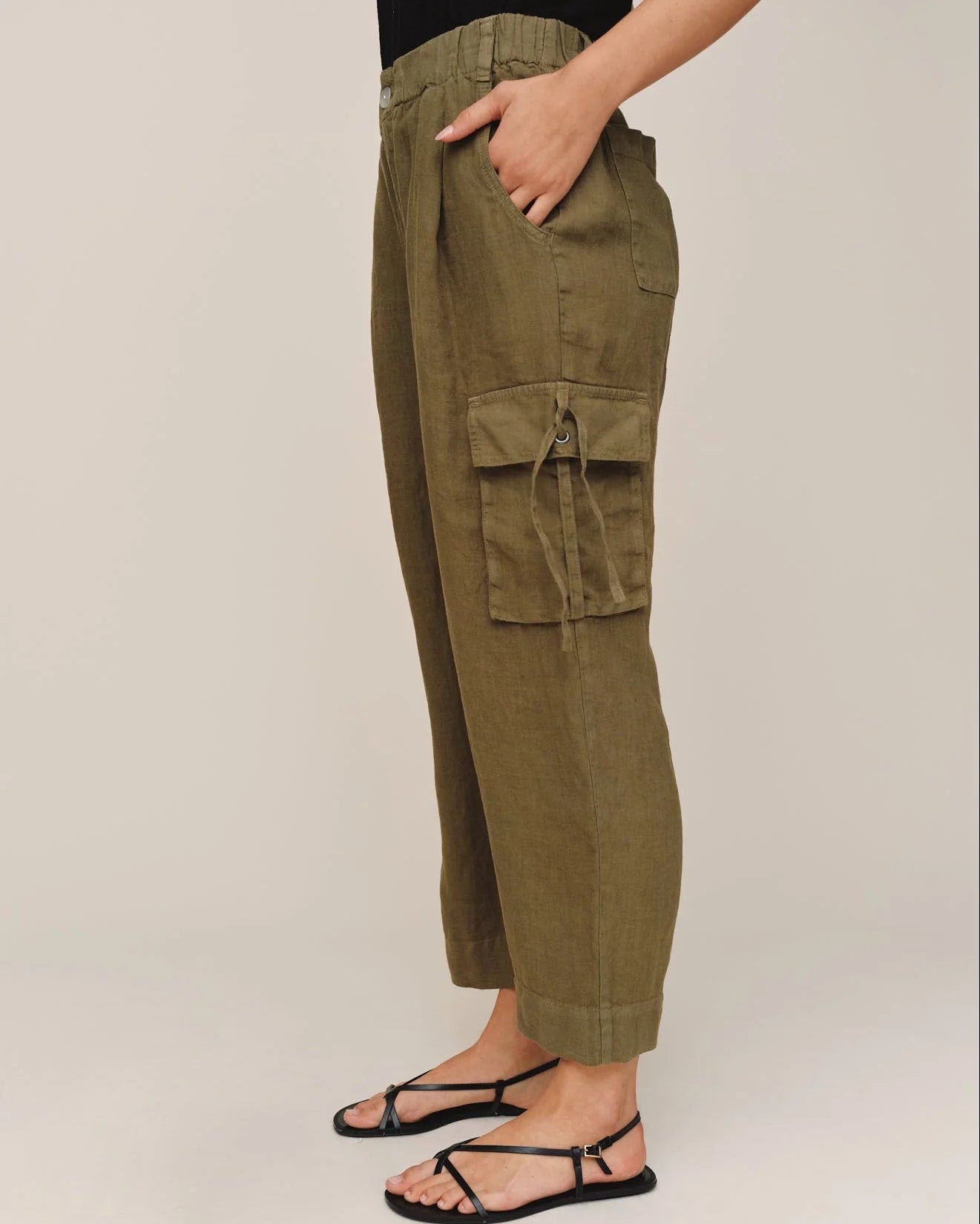 Bella Dahl Cargo Pants with Ties in Olive Stone