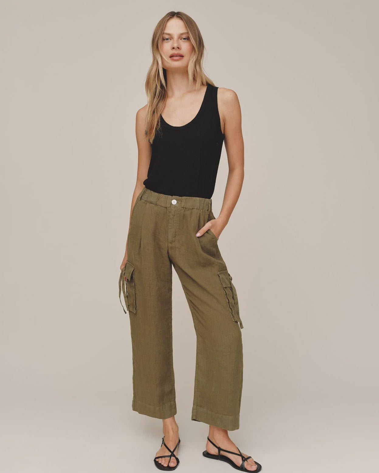 Bella Dahl Cargo Pants with Ties in Olive Stone
