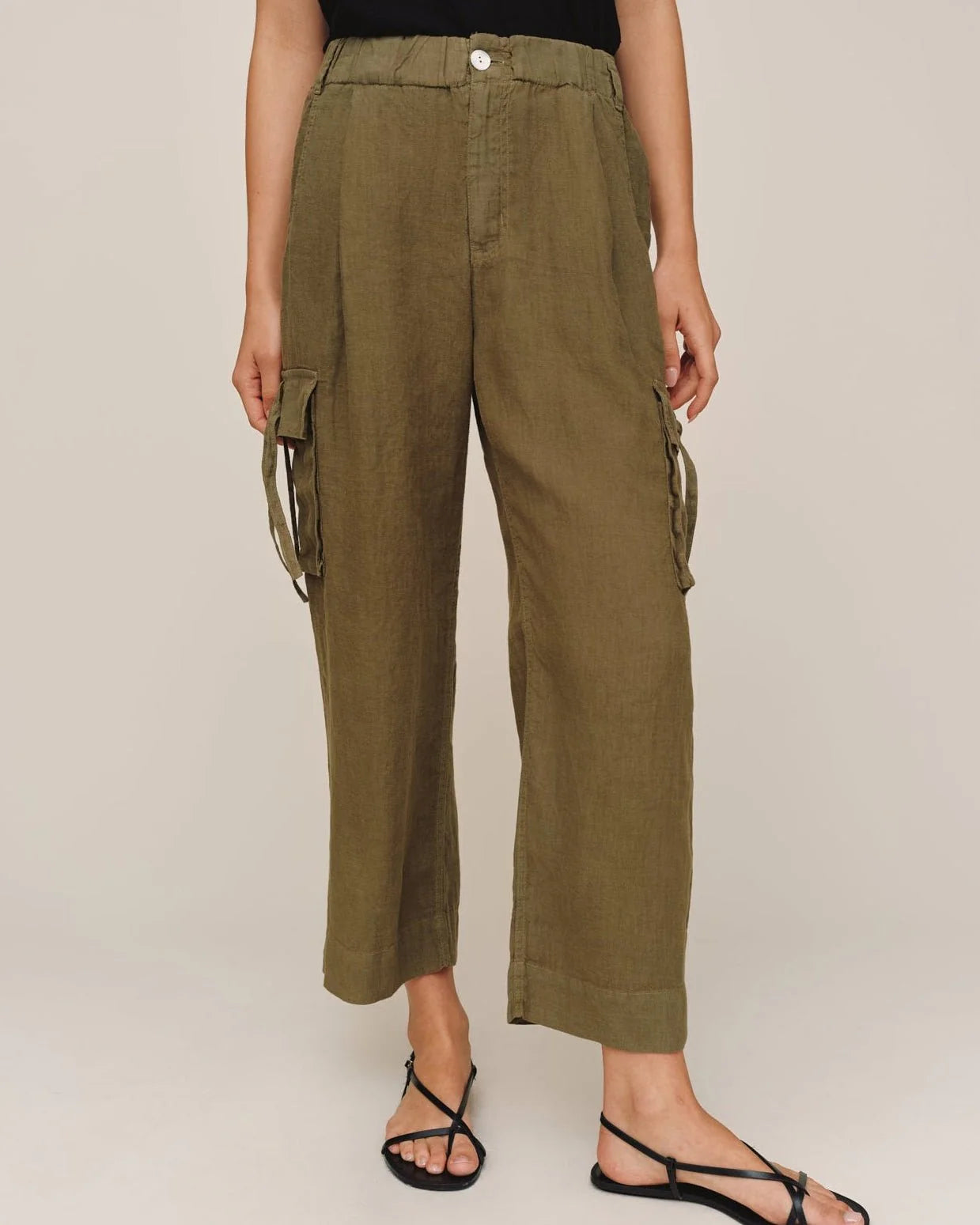 Bella Dahl Cargo Pants with Ties in Olive Stone