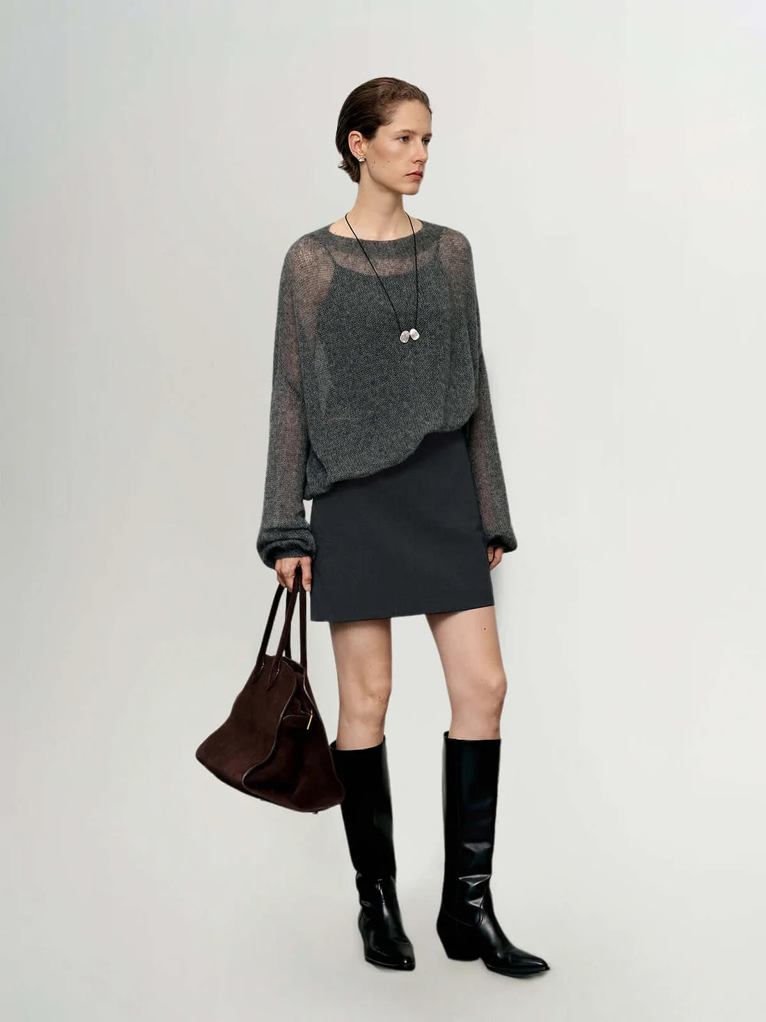 Meilleur Moment Round Neck Sweater in Dark Gray