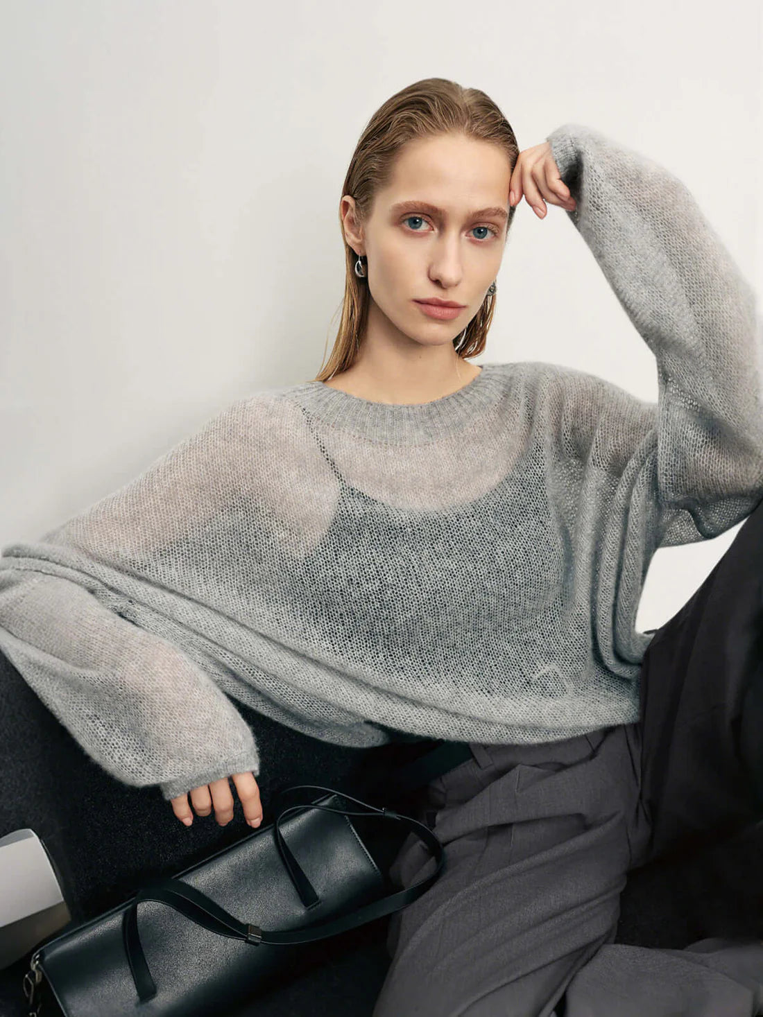 Meilleur Moment Round Neck Sweater in Light Gray