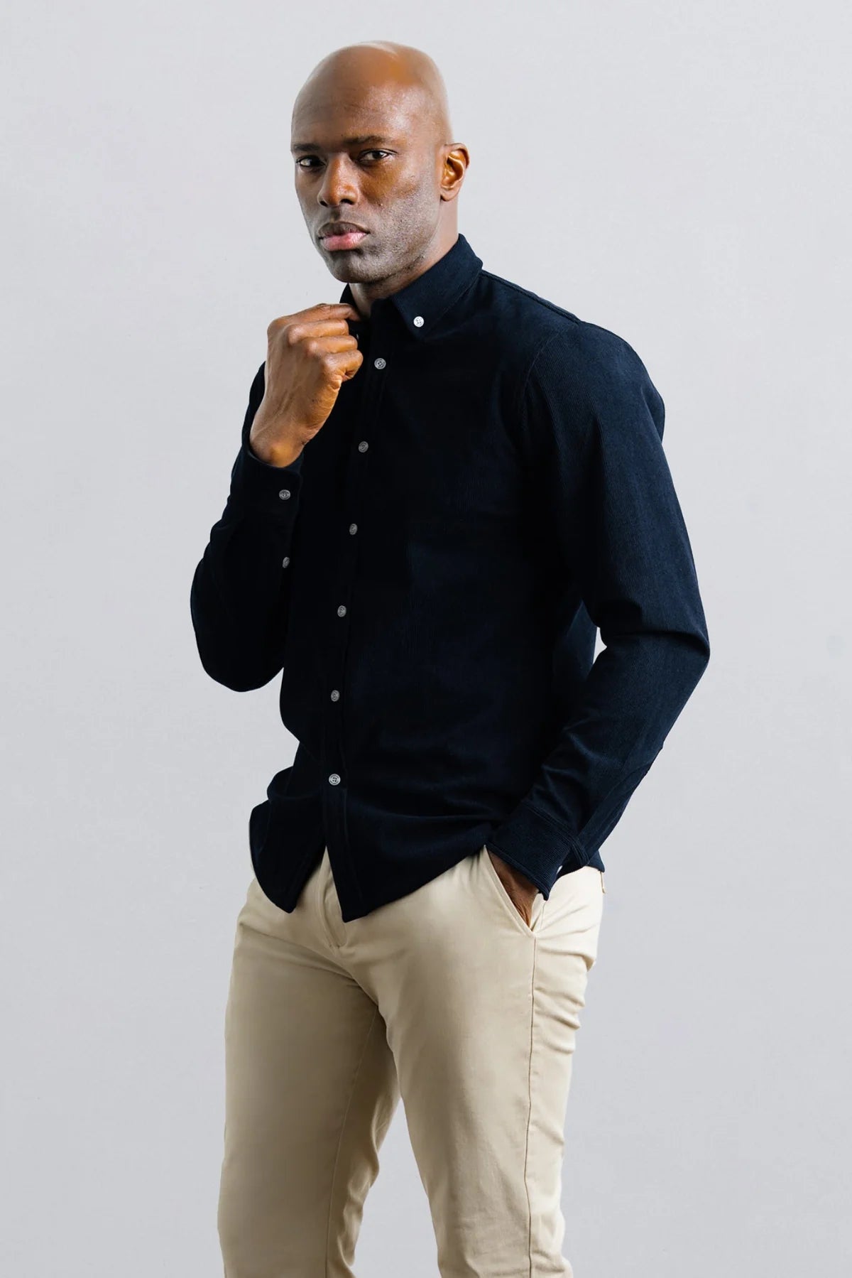 Champlain Cord Button Down Shirt in Navy