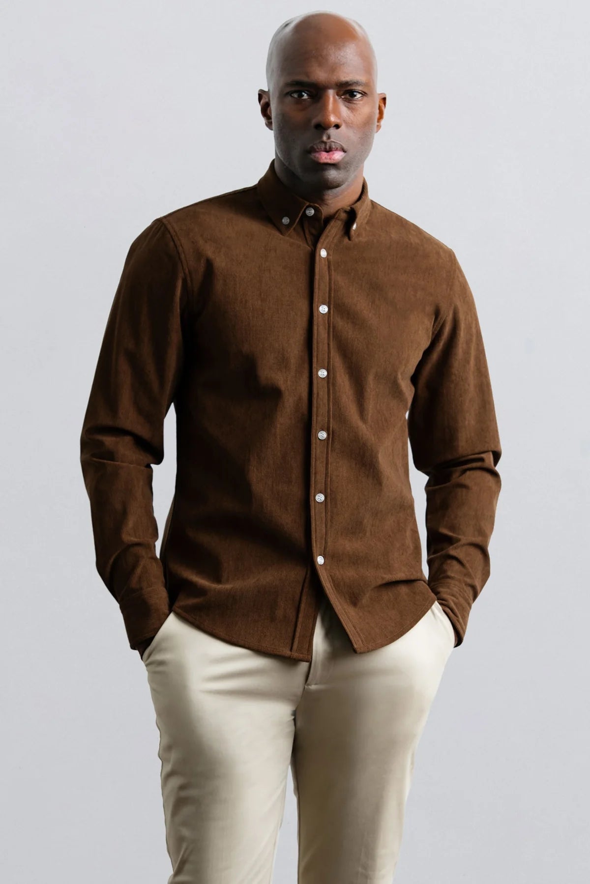 Champlain Cord Button Down Shirt in Brown