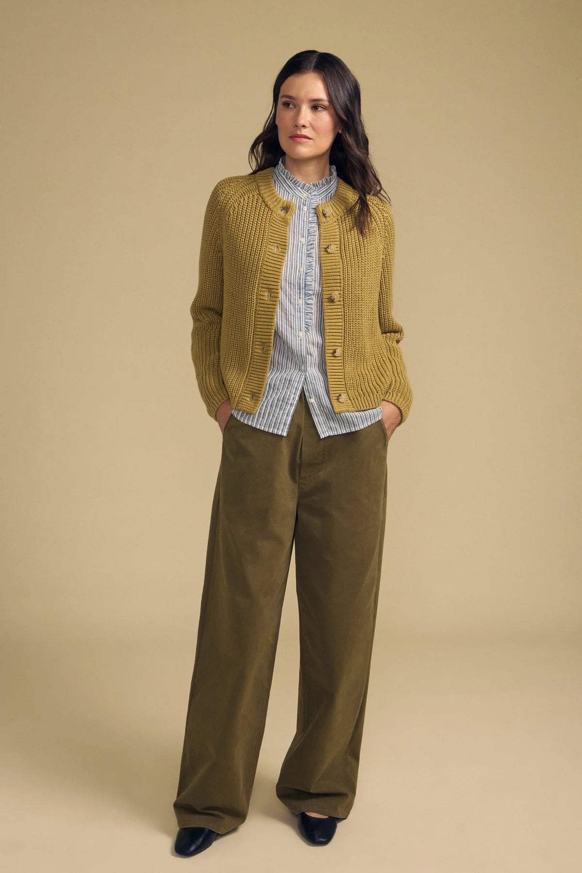 Velvet Lisabeth Pima Cotton Cardigan in Khaki