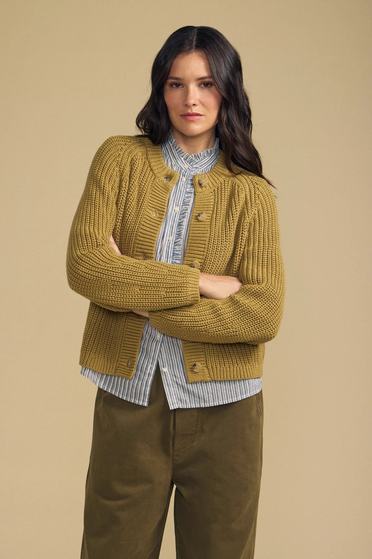 Velvet Lisabeth Pima Cotton Cardigan in Khaki
